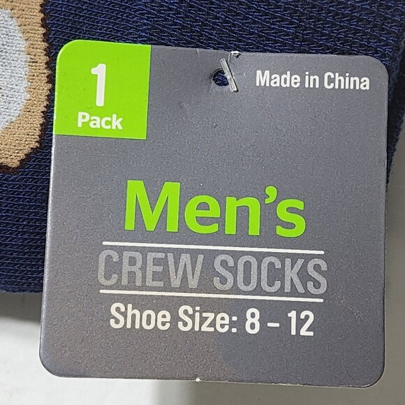 Dolgen Corp Mens Crew Socks Breakfast Eggs Bacon Toast Blue & Yellow 1 pack New - Picture 3 of 4